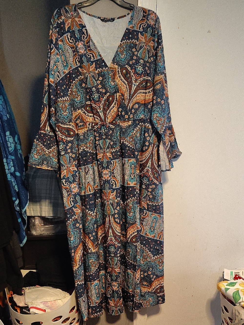 BloomChic Teal & Rust Paisley V-Neck Maxi Dress